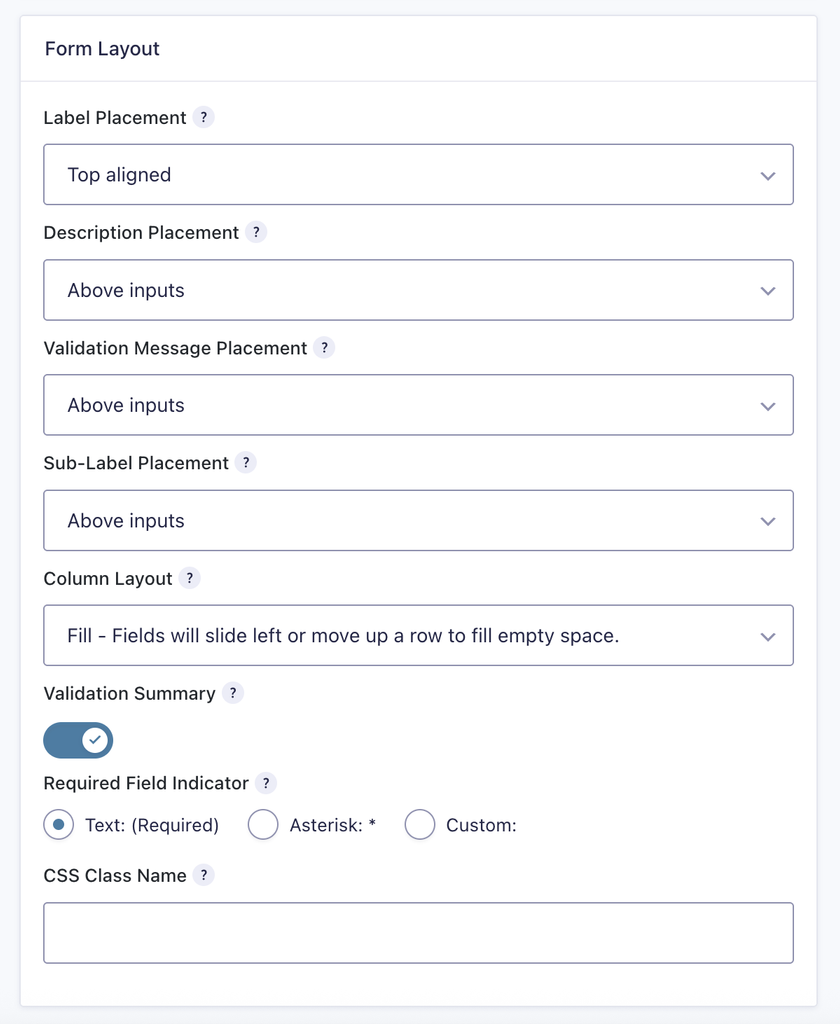 Image showing Form Layout Settings