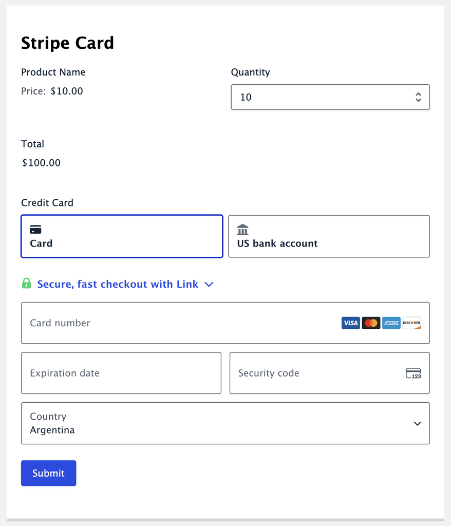 Stripe Field shown because the amount due is greater than 0.