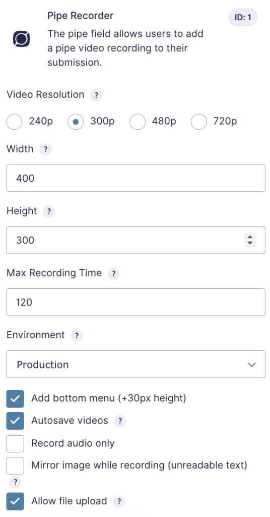 Image showing Pipe Record field general settings